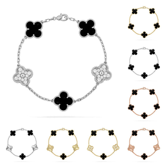 [AM]LUCKY CLOVER 5-MOTIF BRACELET - BLACK OXNY COLLECTION