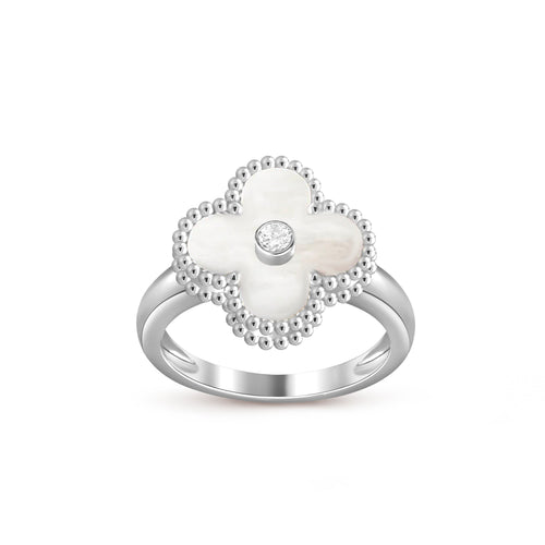 [AM]LUCKY CLOVER DIAMOND-ACCENT WHITE GOLD RING COLLECTION