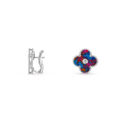 [AM]15MM CLOVER FLOWER STUD EARRINGS DIAMOND-WHITE GOLD COLLECTION