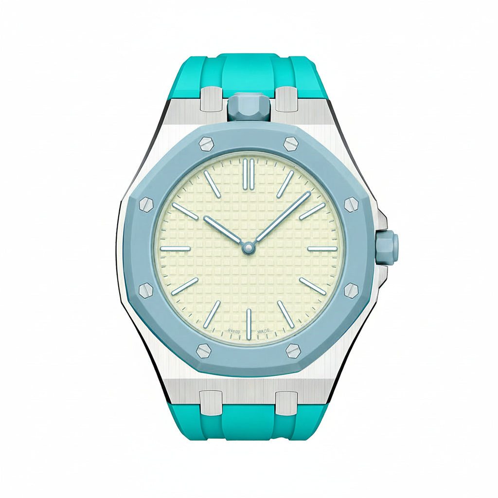 [AM]OAK POP SKY BLUE STEEL SILICONE STRAP