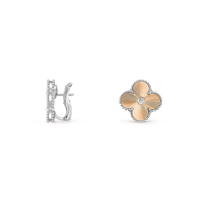[AM]15MM CLOVER FLOWER STUD EARRINGS DIAMOND-WHITE GOLD COLLECTION
