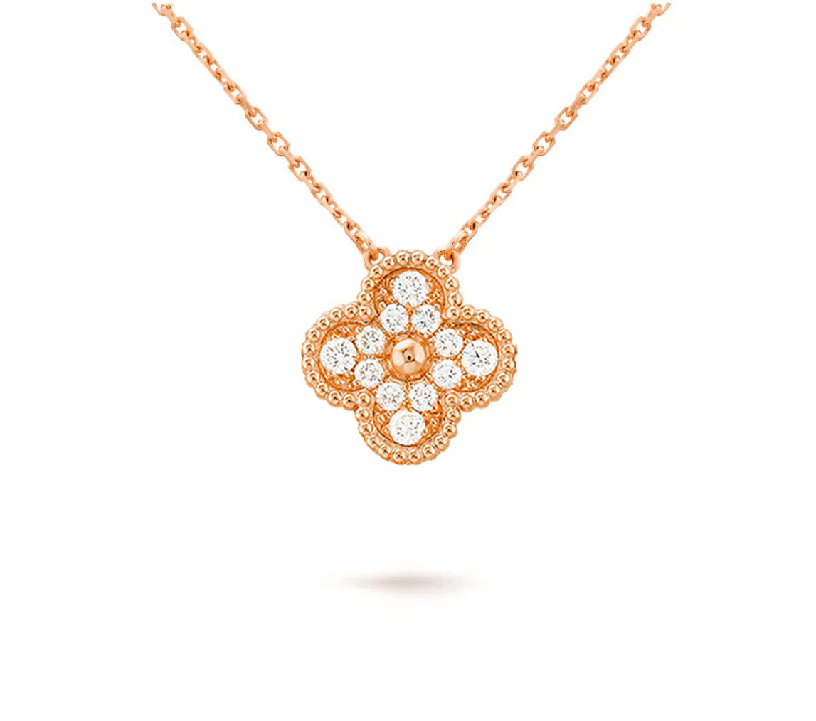[AM]15MM CLOVER FLOWER DIAMOND PENDANT NECKLACE COLLECTION