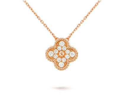 [AM]15MM CLOVER FLOWER DIAMOND PENDANT NECKLACE COLLECTION