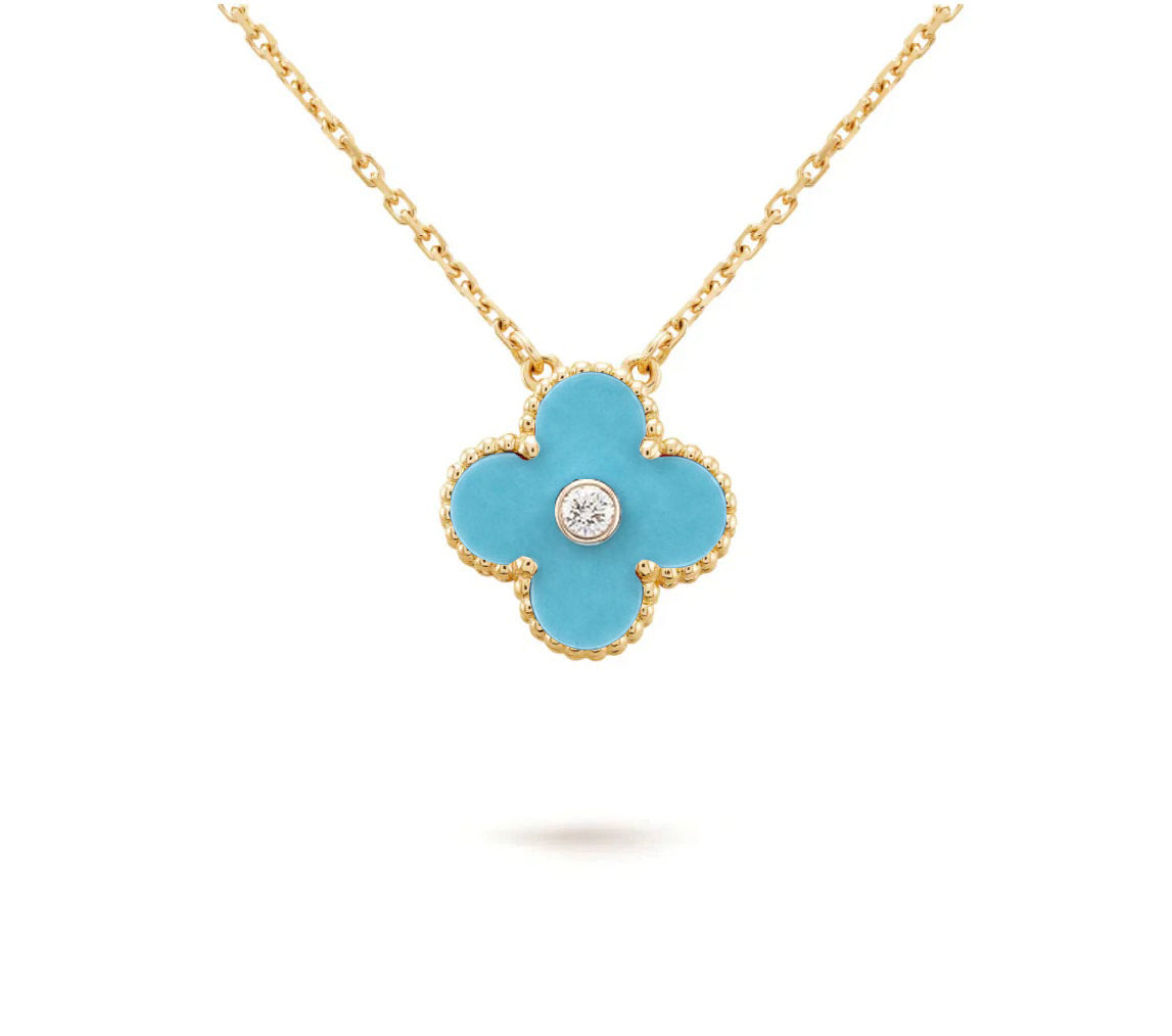 [AM]15MM CLOVER FLOWER DIAMOND PENDANT NECKLACE COLLECTION