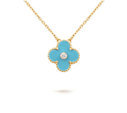 [AM]15MM CLOVER FLOWER DIAMOND PENDANT NECKLACE COLLECTION