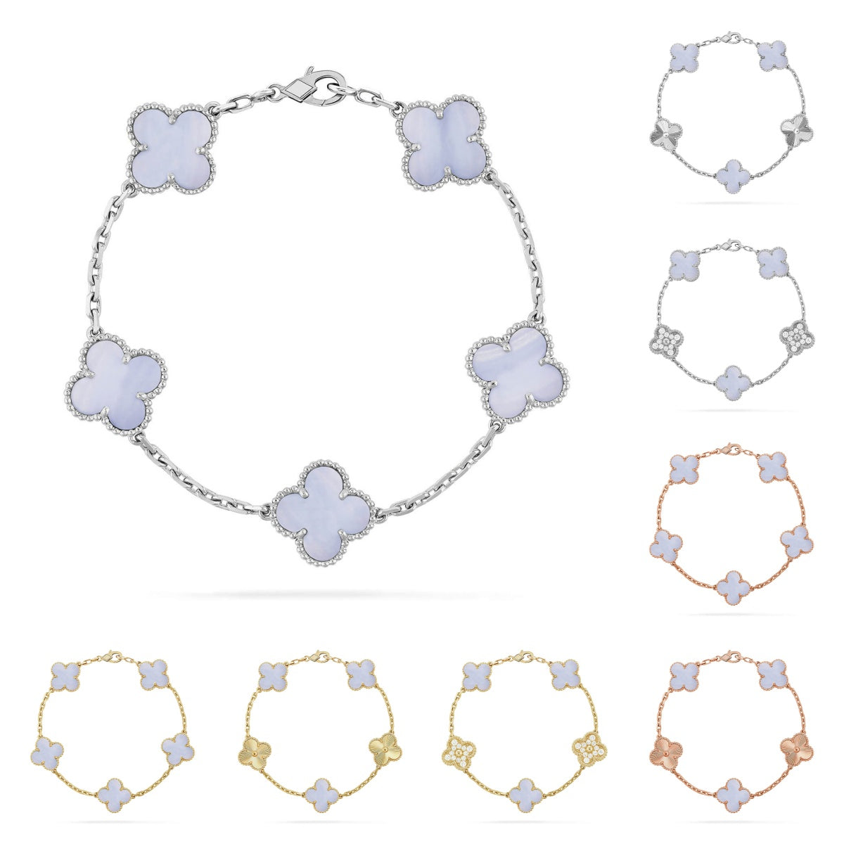 [AM]LUCKY CLOVER 5-MOTIF BRACELET - PURPLE CHALCEDONY COLLECTION
