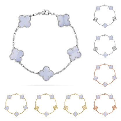 [AM]LUCKY CLOVER 5-MOTIF BRACELET - PURPLE CHALCEDONY COLLECTION