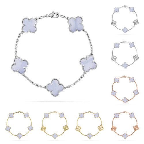 [AM]LUCKY CLOVER 5-MOTIF BRACELET - PURPLE CHALCEDONY COLLECTION