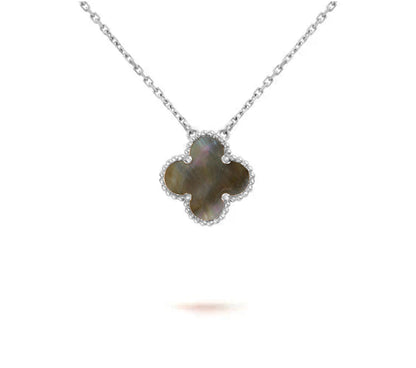 [AM]15MM CLOVER FLOWER PENDANT NECKLACE WHITE GOLD COLLECTION