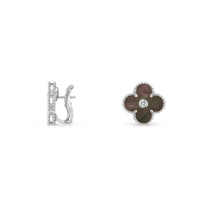 [AM]15MM CLOVER FLOWER STUD EARRINGS DIAMOND-WHITE GOLD COLLECTION