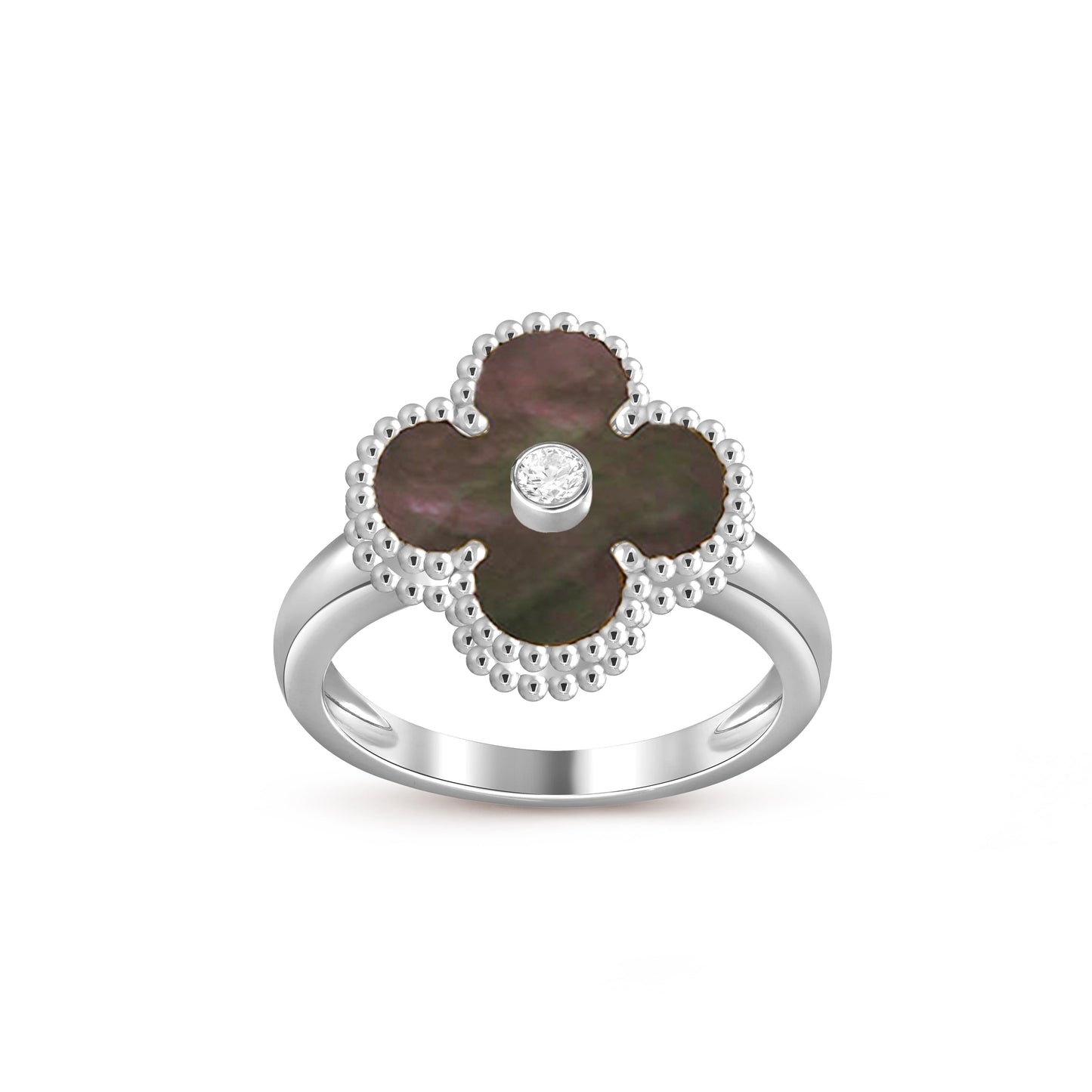 [AM]LUCKY CLOVER DIAMOND-ACCENT WHITE GOLD RING COLLECTION