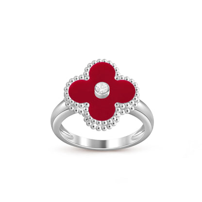 [AM]LUCKY CLOVER DIAMOND-ACCENT WHITE GOLD RING COLLECTION