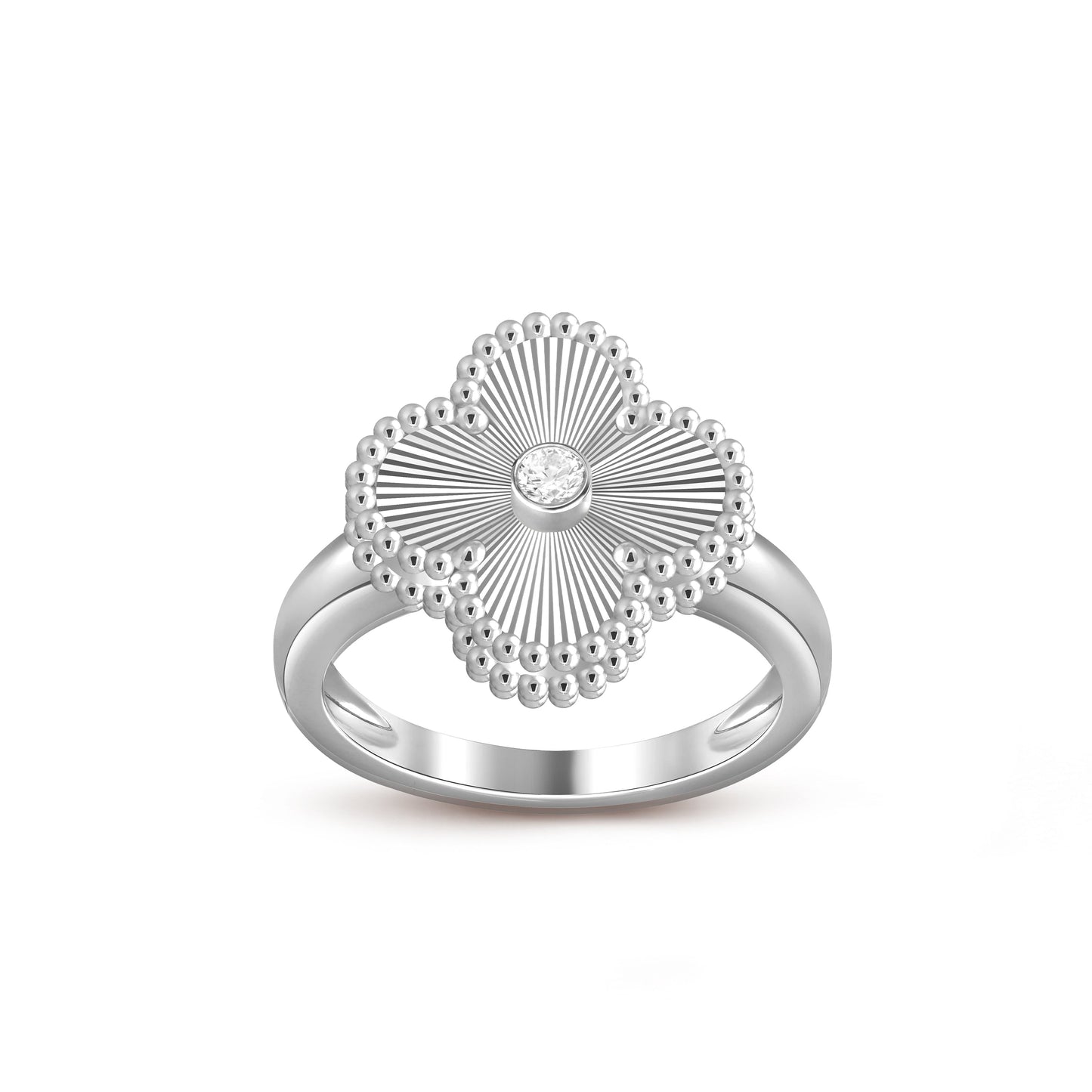 [AM]LUCKY CLOVER DIAMOND-ACCENT WHITE GOLD RING COLLECTION