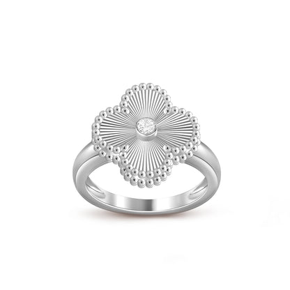 [AM]LUCKY CLOVER DIAMOND-ACCENT WHITE GOLD RING COLLECTION