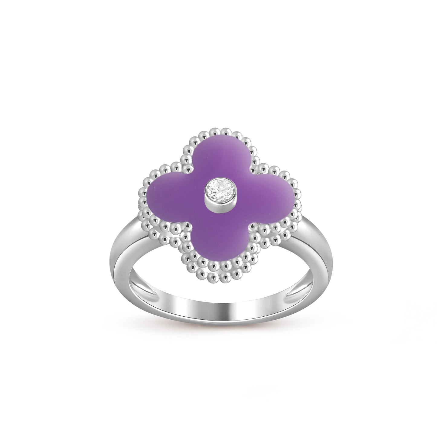 [AM]LUCKY CLOVER DIAMOND-ACCENT WHITE GOLD RING COLLECTION