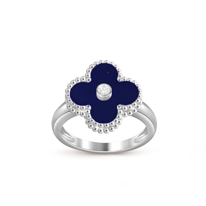 [AM]LUCKY CLOVER DIAMOND-ACCENT WHITE GOLD RING COLLECTION