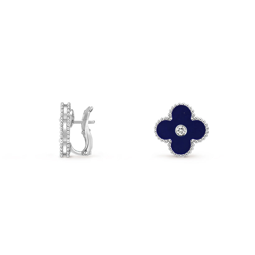 [AM]15MM CLOVER FLOWER STUD EARRINGS DIAMOND-WHITE GOLD COLLECTION