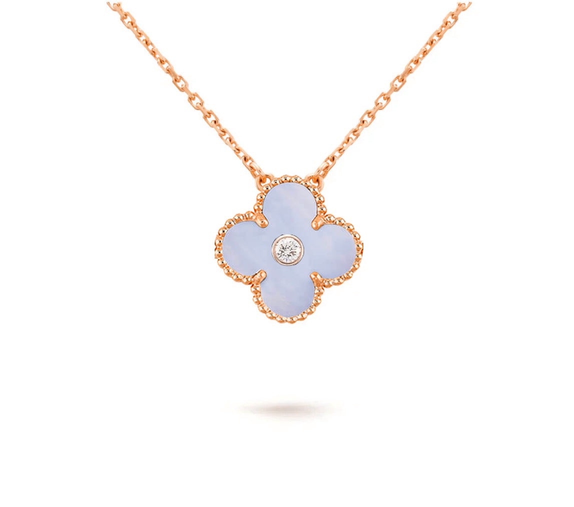[AM]15MM CLOVER FLOWER DIAMOND PENDANT NECKLACE COLLECTION