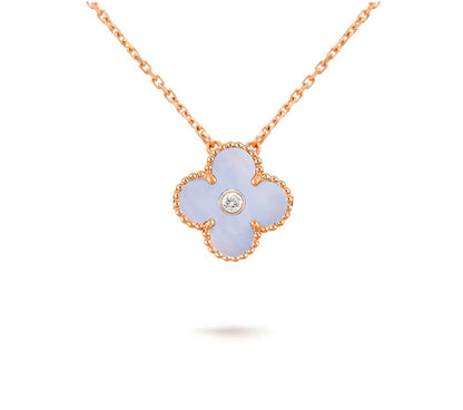 [AM]15MM CLOVER FLOWER DIAMOND PENDANT NECKLACE COLLECTION
