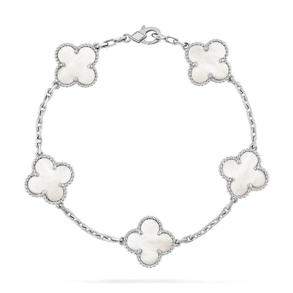 [AM]LUCKY CLOVER 5-MOTIF BRACELET - WHITE MOTHER-OF-PEARL COLLECTION