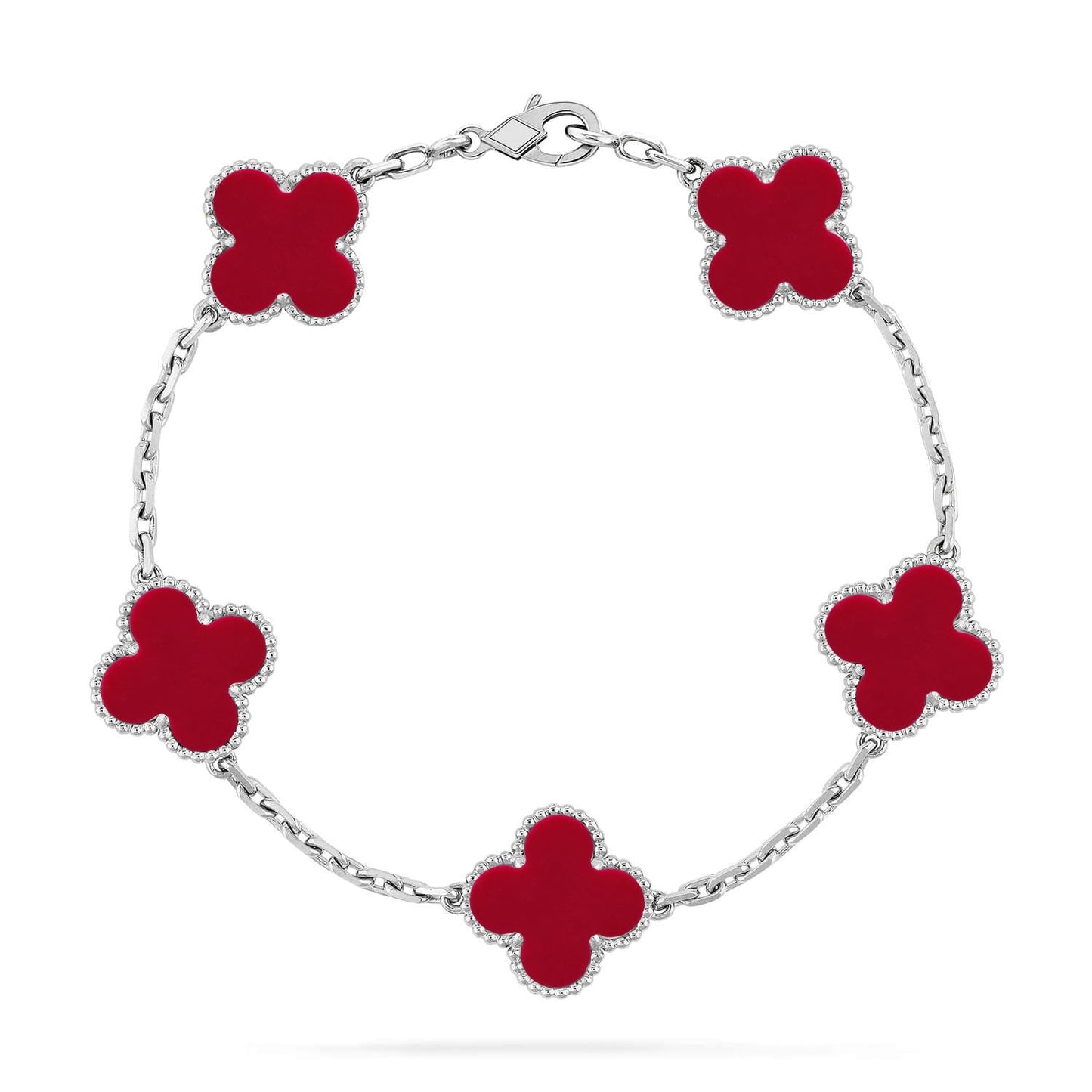 [AM]LUCKY CLOVER 5-MOTIF BRACELET - RED CARNELIAN COLLECTION