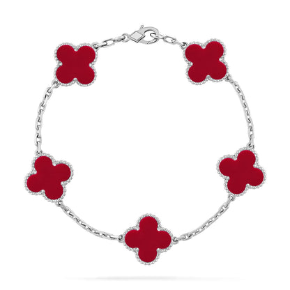 [AM]LUCKY CLOVER 5-MOTIF BRACELET - RED CARNELIAN COLLECTION