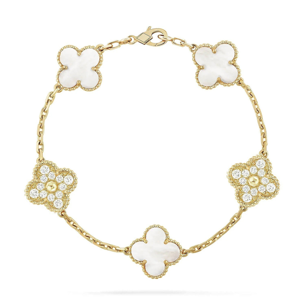 [AM]LUCKY CLOVER 5-MOTIF BRACELET - WHITE MOTHER-OF-PEARL COLLECTION