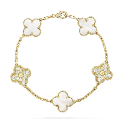 [AM]LUCKY CLOVER 5-MOTIF BRACELET - WHITE MOTHER-OF-PEARL COLLECTION