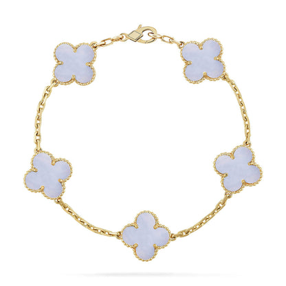 [AM]LUCKY CLOVER 5-MOTIF BRACELET - PURPLE CHALCEDONY COLLECTION