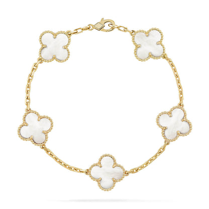 [AM]LUCKY CLOVER 5-MOTIF BRACELET - WHITE MOTHER-OF-PEARL COLLECTION