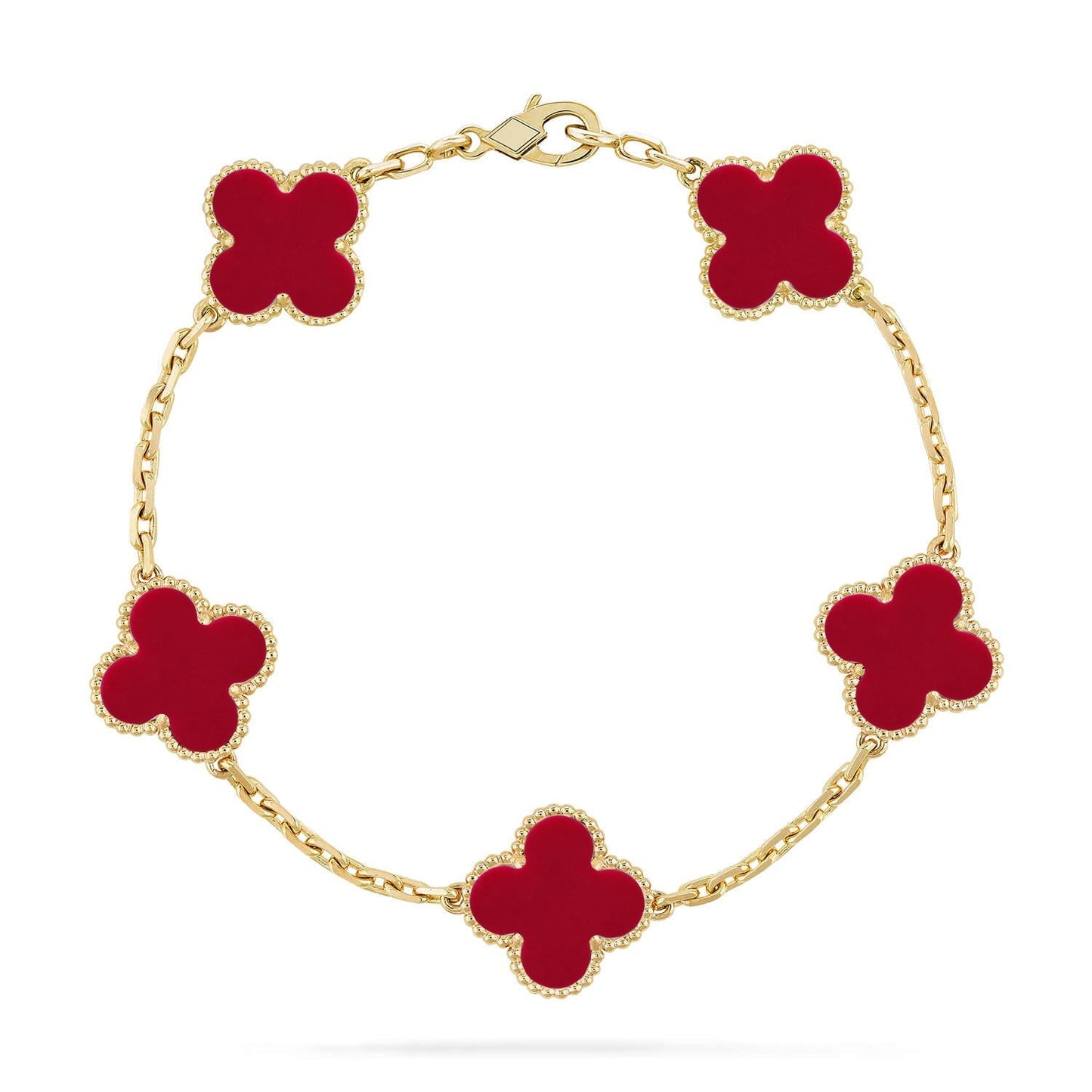 [AM]LUCKY CLOVER 5-MOTIF BRACELET - RED CARNELIAN COLLECTION