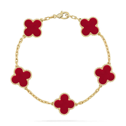 [AM]LUCKY CLOVER 5-MOTIF BRACELET - RED CARNELIAN COLLECTION