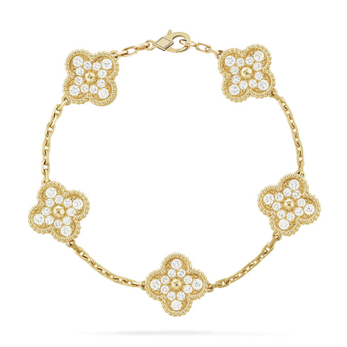 [AM]LUCKY CLOVER 5-MOTIF BRACELET - FULL-DIAMOND