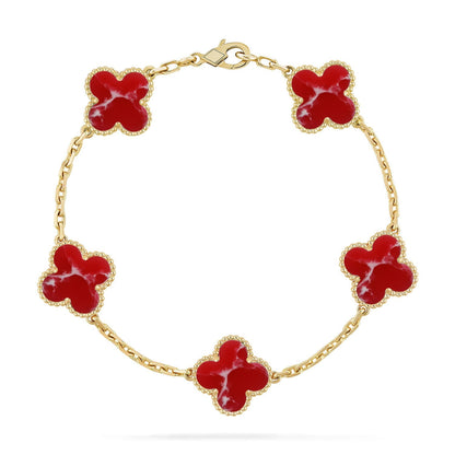 [AM]LUCKY CLOVER 5-MOTIF BRACELET - RED LARIMAR COLLECTION