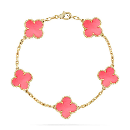 [AM]LUCKY CLOVER 5-MOTIF BRACELET - PINK MOTHER-OF-PEARL COLLECTION