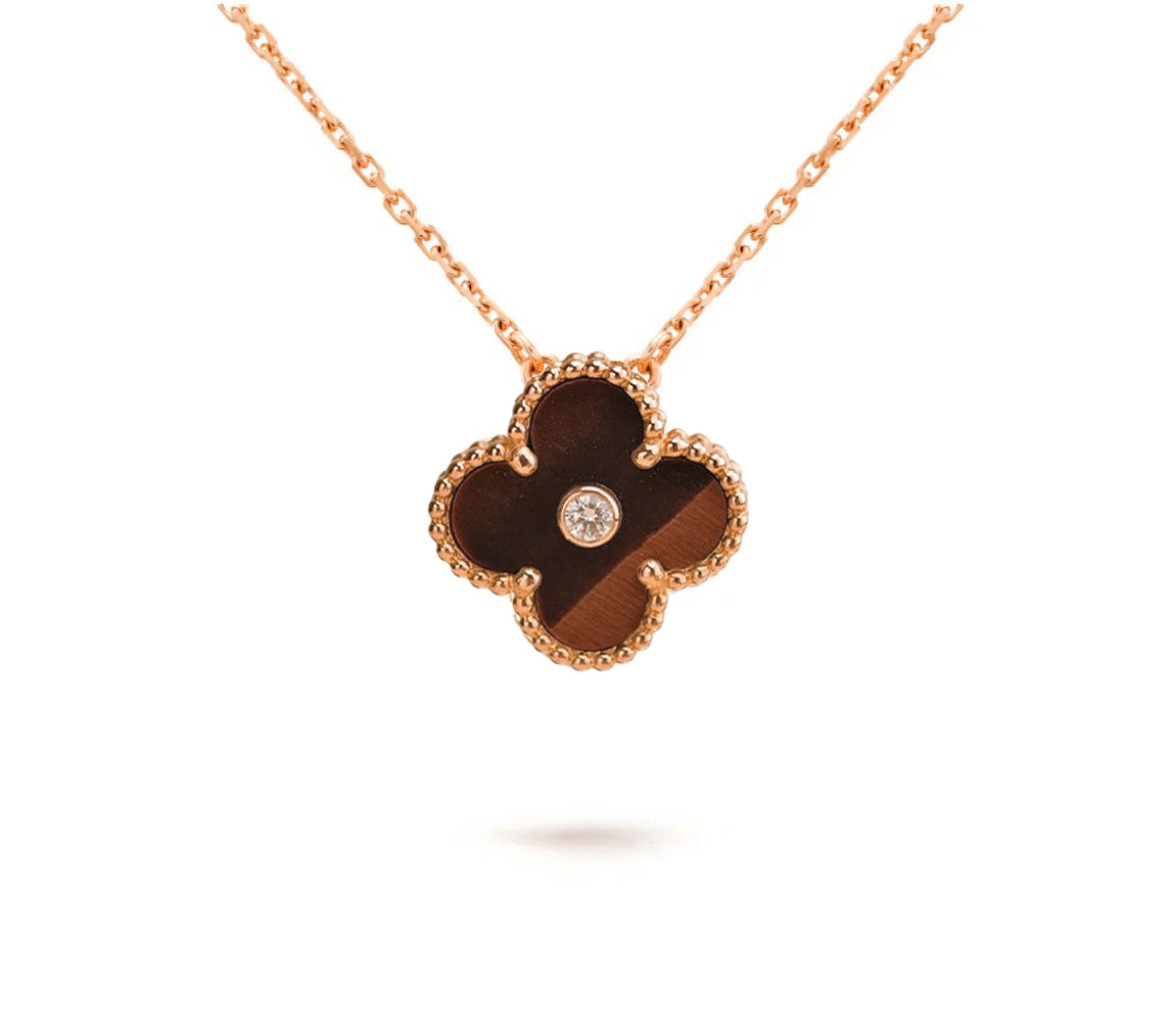[AM]15MM CLOVER FLOWER DIAMOND PENDANT NECKLACE COLLECTION
