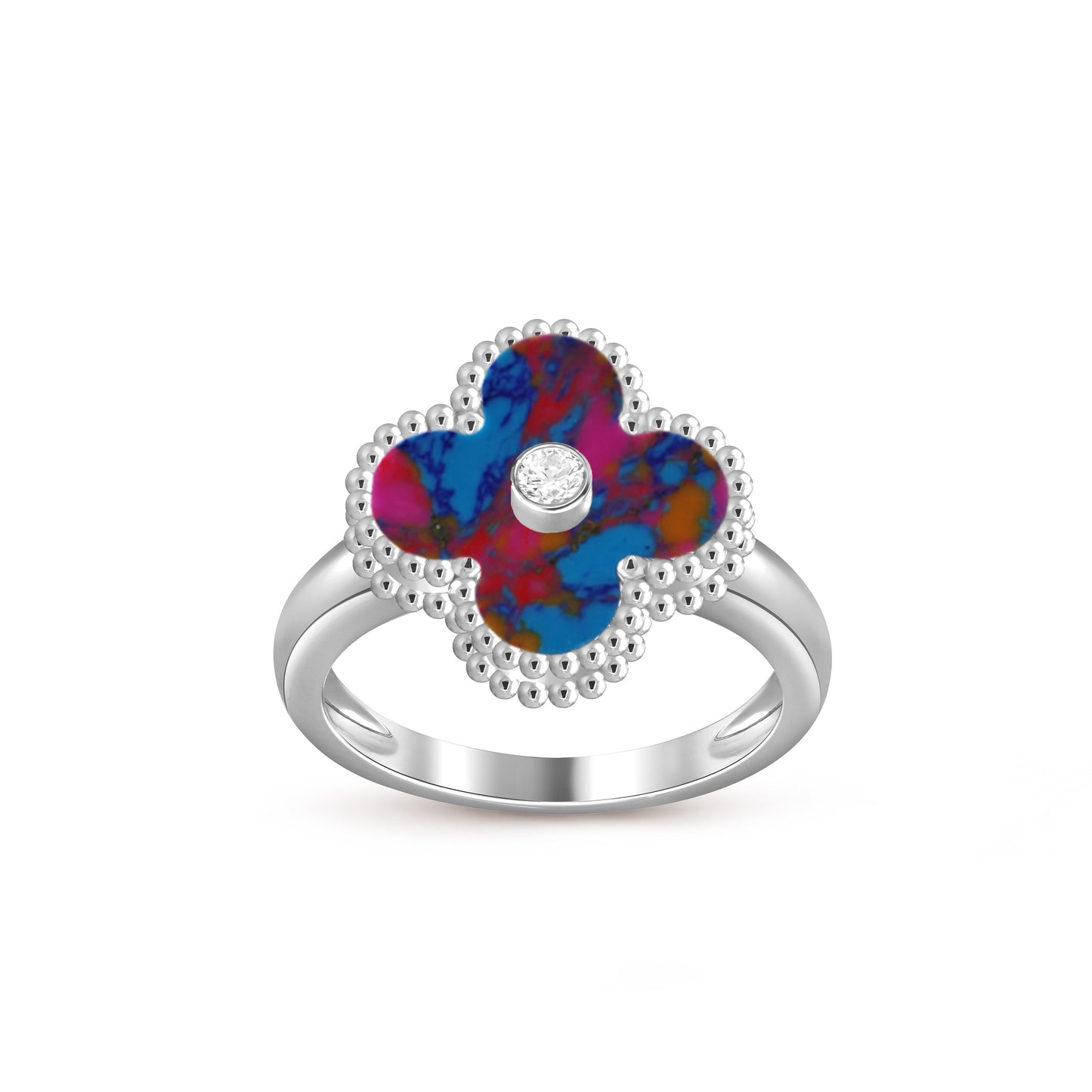 [AM]LUCKY CLOVER DIAMOND-ACCENT WHITE GOLD RING COLLECTION