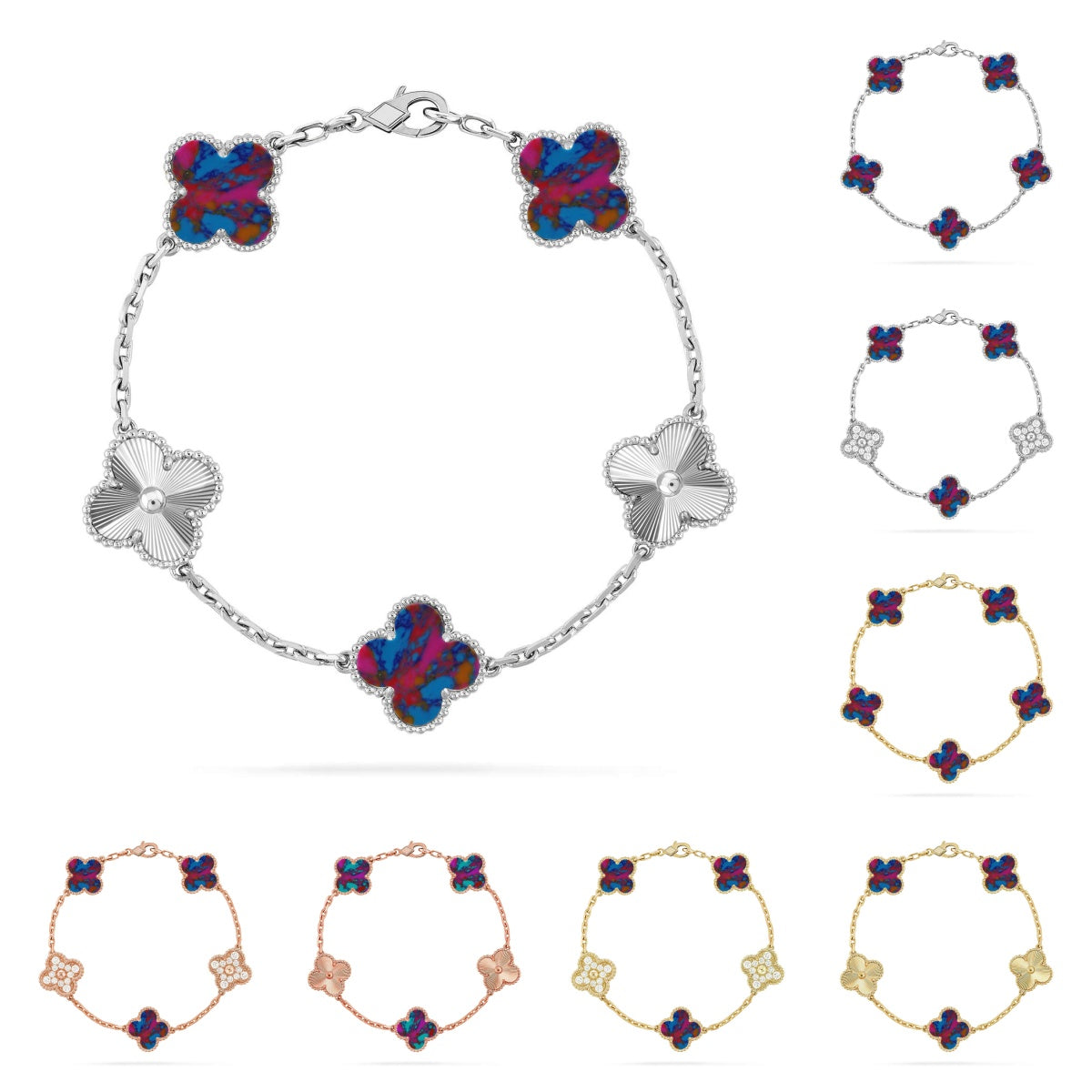 [AM]LUCKY CLOVER 5-MOTIF BRACELET - MULTI-GEM COLLECTION