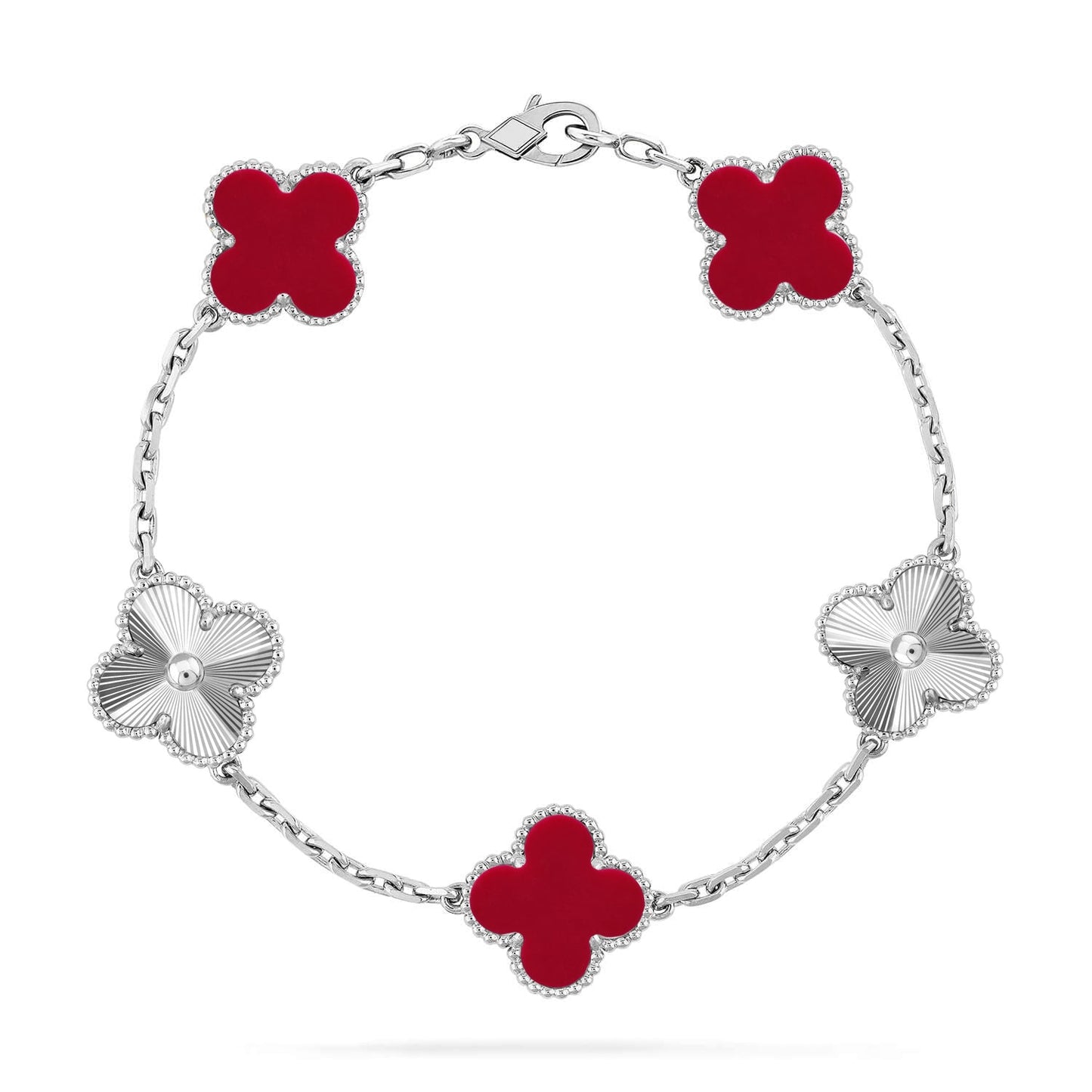 [AM]LUCKY CLOVER 5-MOTIF BRACELET - RED CARNELIAN COLLECTION