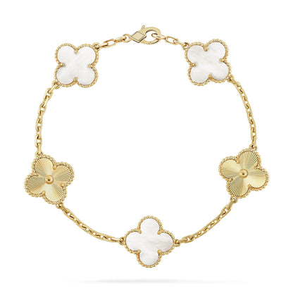 [AM]LUCKY CLOVER 5-MOTIF BRACELET - WHITE MOTHER-OF-PEARL COLLECTION