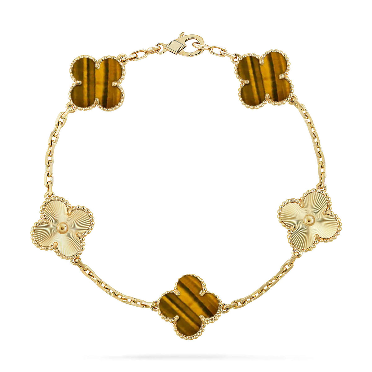 [AM]LUCKY CLOVER 5-MOTIF BRACELET -  TIGER’S EYE COLLECTION
