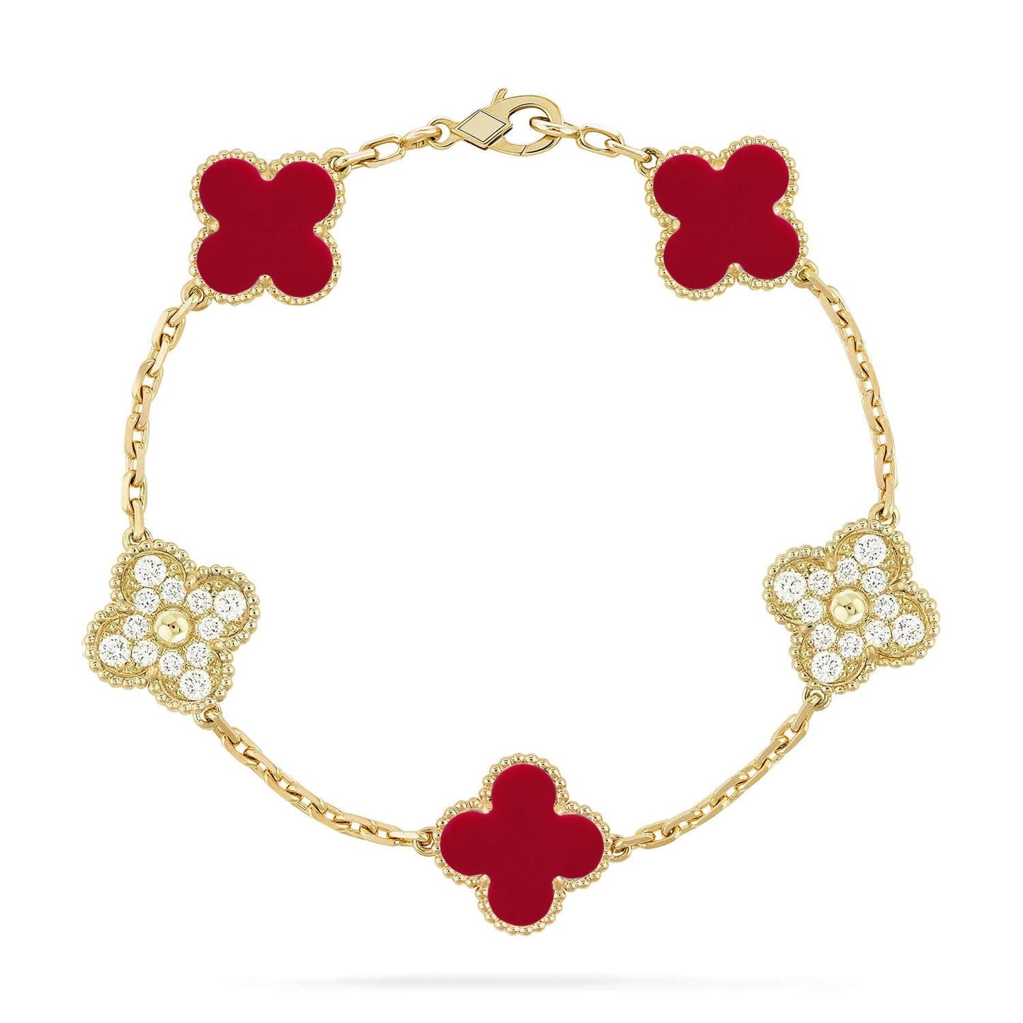 [AM]LUCKY CLOVER 5-MOTIF BRACELET - RED CARNELIAN COLLECTION