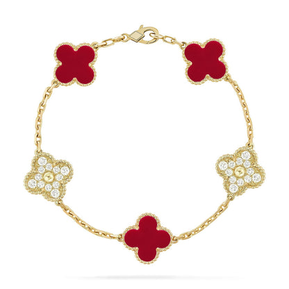 [AM]LUCKY CLOVER 5-MOTIF BRACELET - RED CARNELIAN COLLECTION