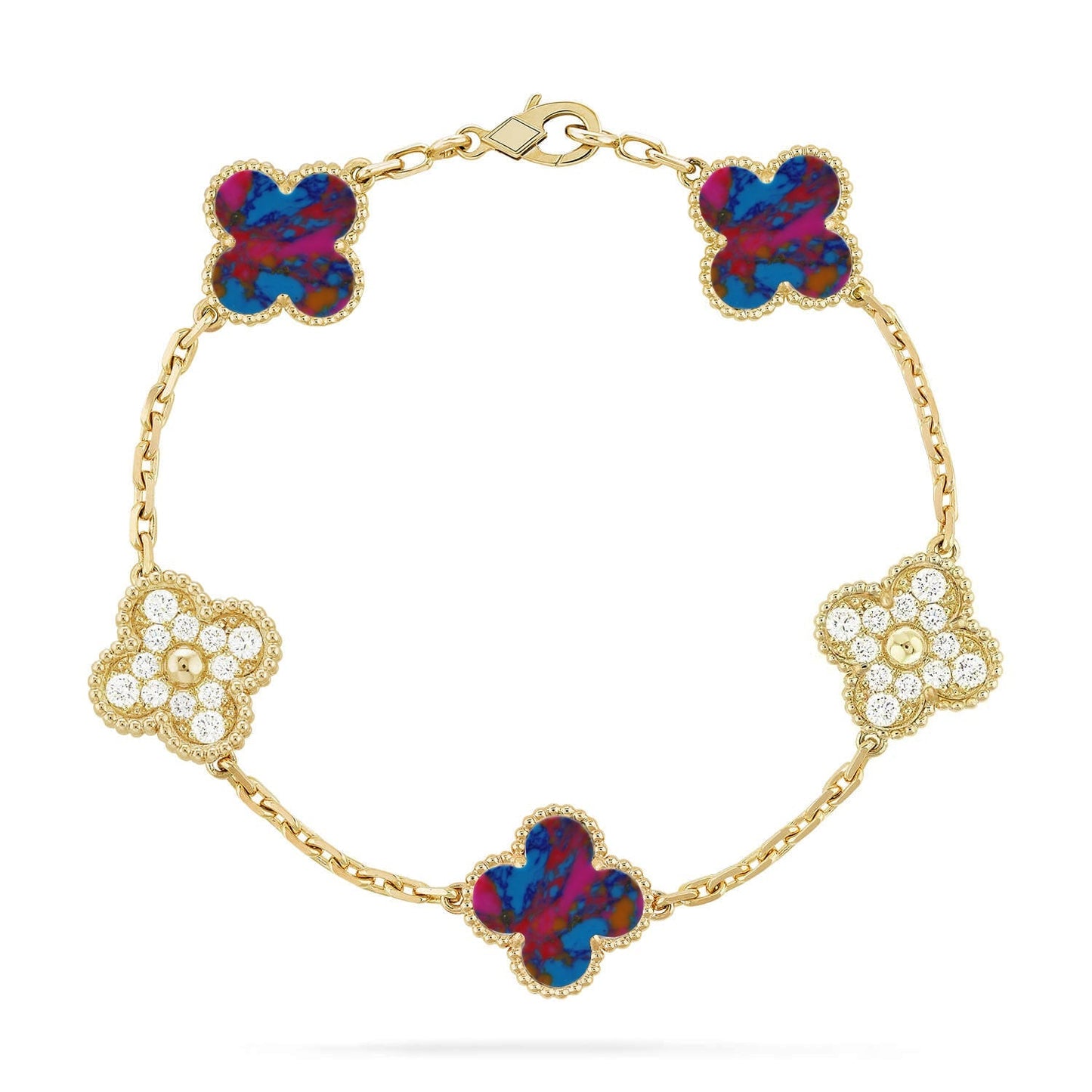 [AM]LUCKY CLOVER 5-MOTIF BRACELET - MULTI-GEM COLLECTION