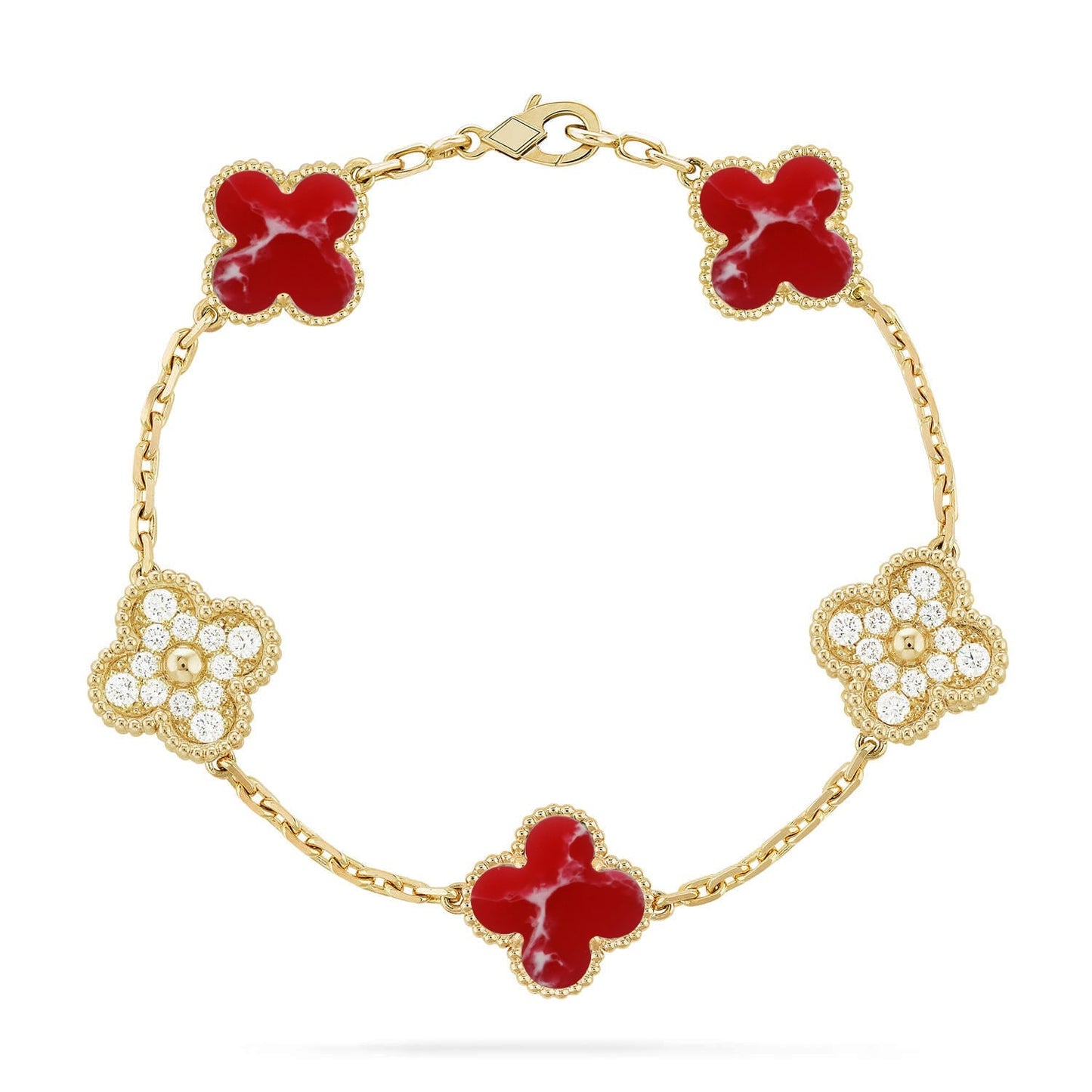 [AM]LUCKY CLOVER 5-MOTIF BRACELET - RED LARIMAR COLLECTION