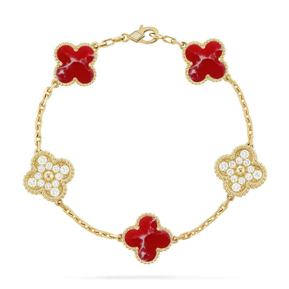 [AM]LUCKY CLOVER 5-MOTIF BRACELET - RED LARIMAR COLLECTION