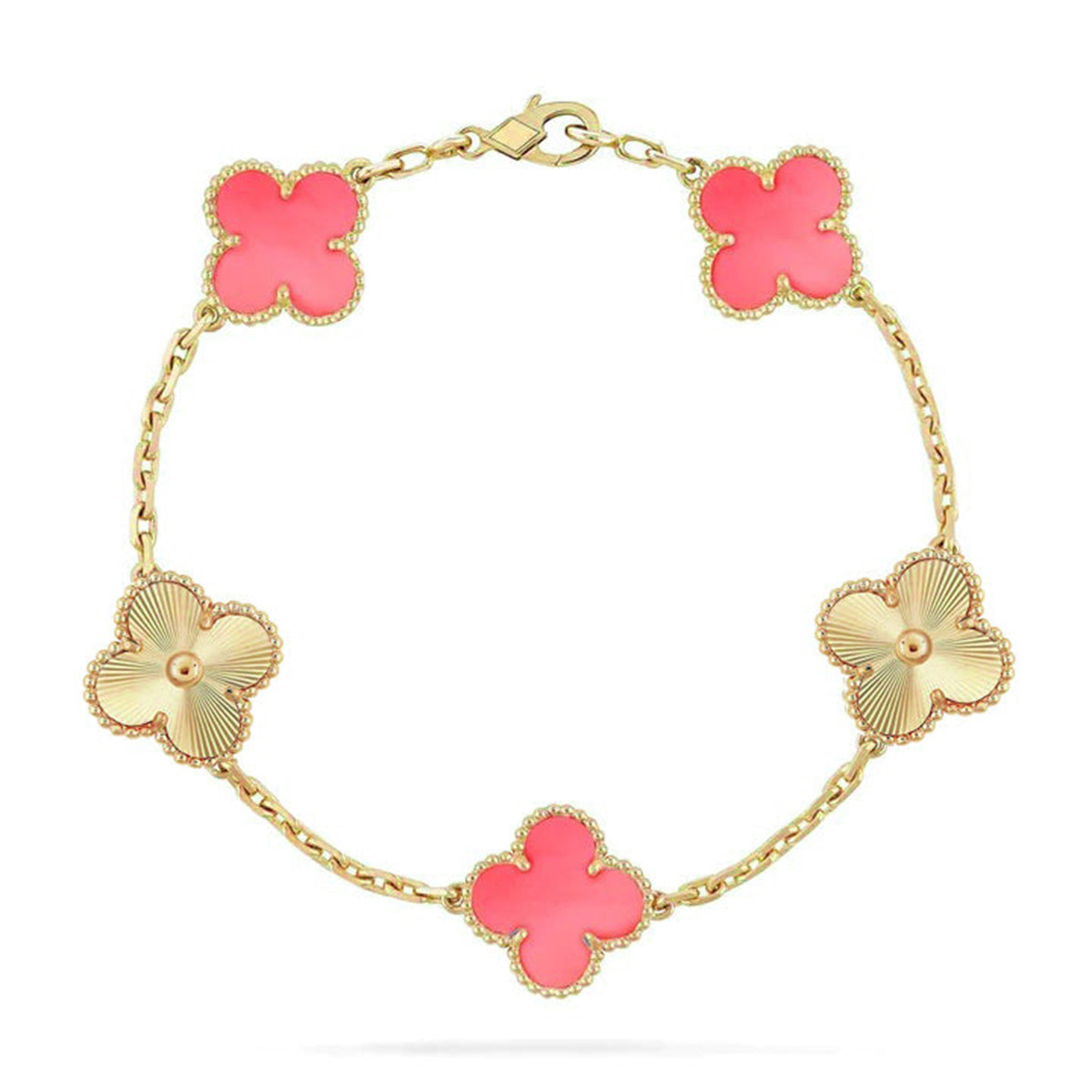 [AM]LUCKY CLOVER 5-MOTIF BRACELET - PINK MOTHER-OF-PEARL COLLECTION