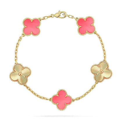 [AM]LUCKY CLOVER 5-MOTIF BRACELET - PINK MOTHER-OF-PEARL COLLECTION