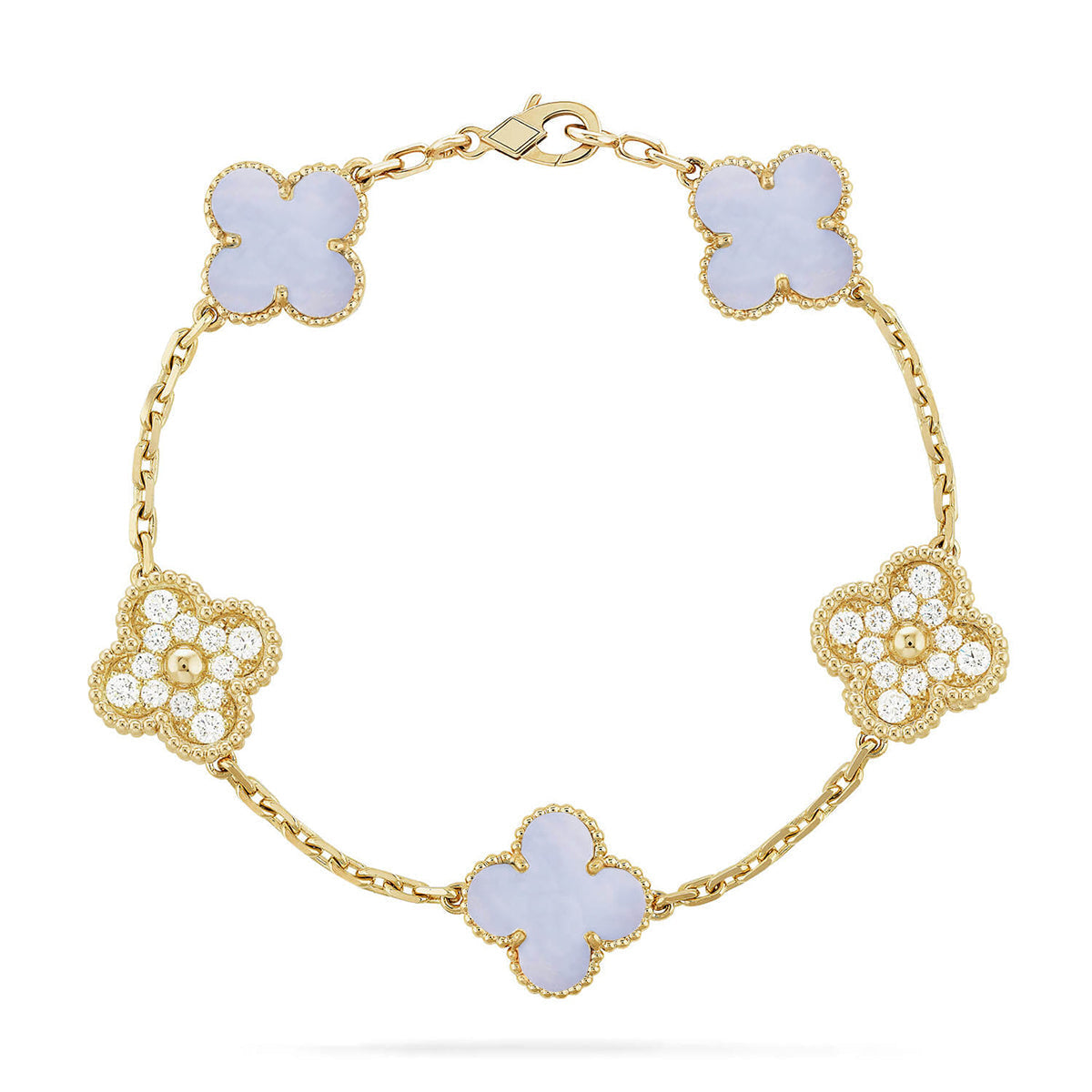 [AM]LUCKY CLOVER 5-MOTIF BRACELET - PURPLE CHALCEDONY COLLECTION