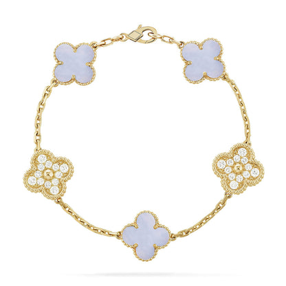 [AM]LUCKY CLOVER 5-MOTIF BRACELET - PURPLE CHALCEDONY COLLECTION